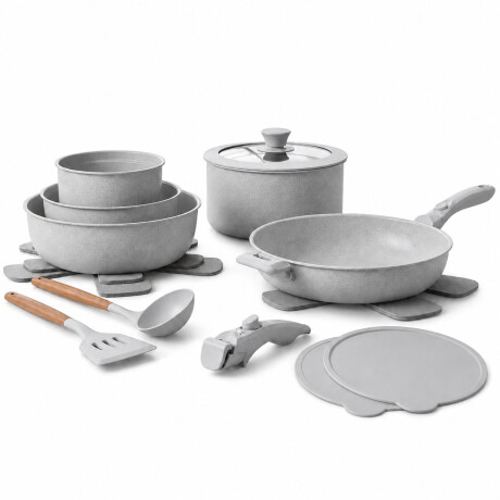 Set Ollas 17 Piezas Antiadherentes Mango Extraible Gris