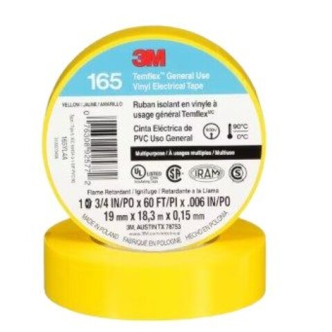 CINTA AISLADORA DE PVC 3M TEMFLEX 165 AMARILLO 19MM X 18 M CINTA AISLADORA DE PVC 3M TEMFLEX 165 AMARILLO 19MM X 18 M