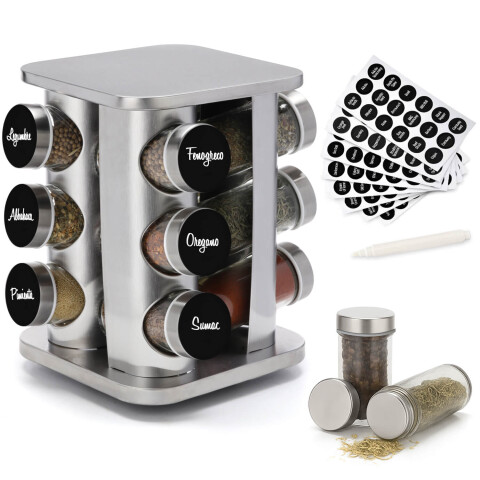 Especiero Giratorio 12 Frascos Vidrio Para Condimentos Cocina Acero Inoxidable Imback Especiero Giratorio 12 Frascos Vidrio Para Condimentos Cocina Acero Inoxidable Imback