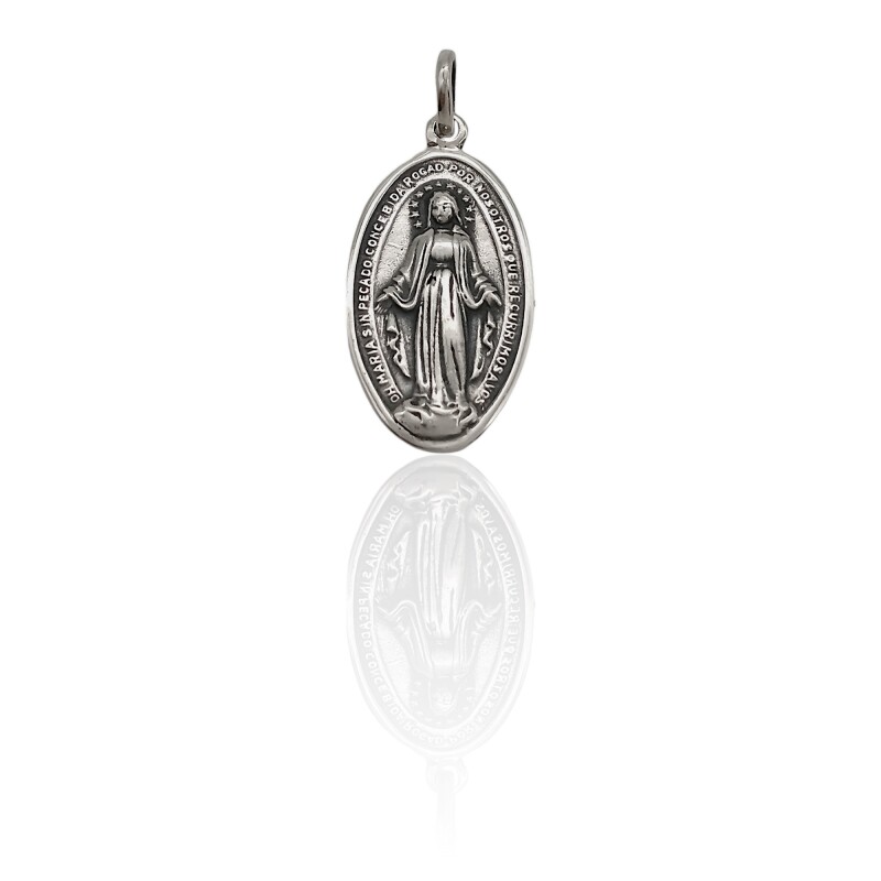 Dije Medalla Virgen Milagrosa-Plata 925 quemada-Sin piedra-CP3009 Sinpiedra