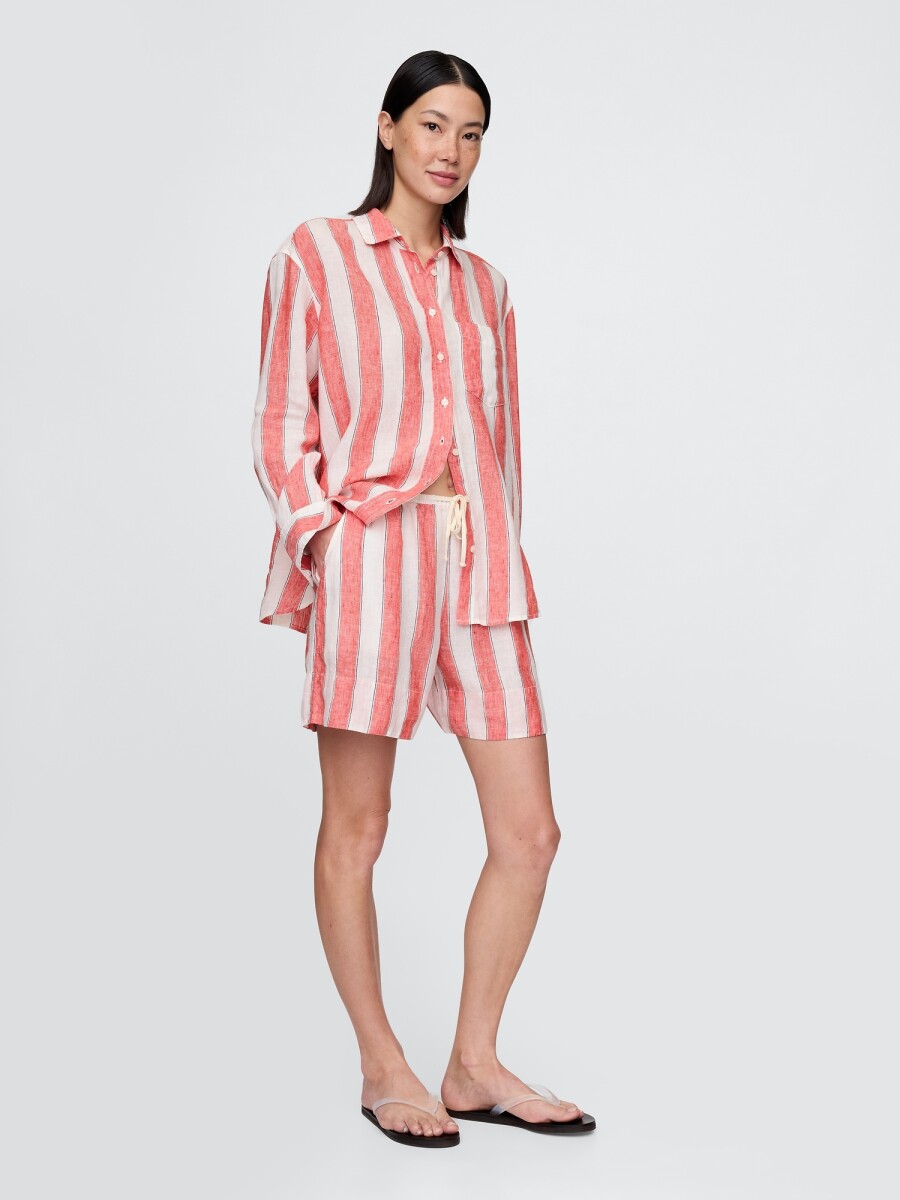 Short De Lino Pull On Mujer - Red Stripes 