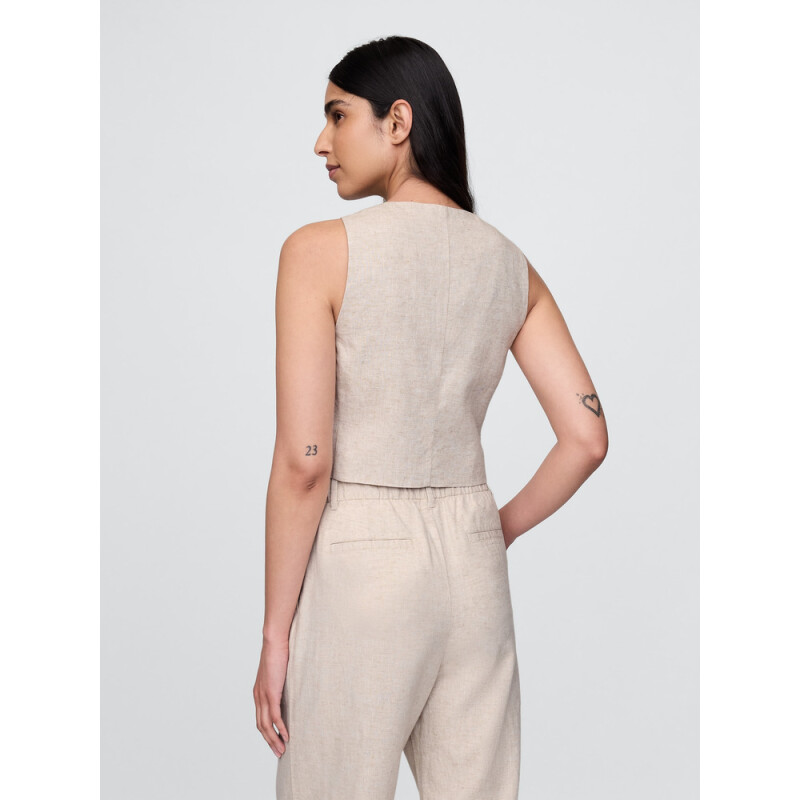 SL TIE FRONT VEST FLAX LINEN