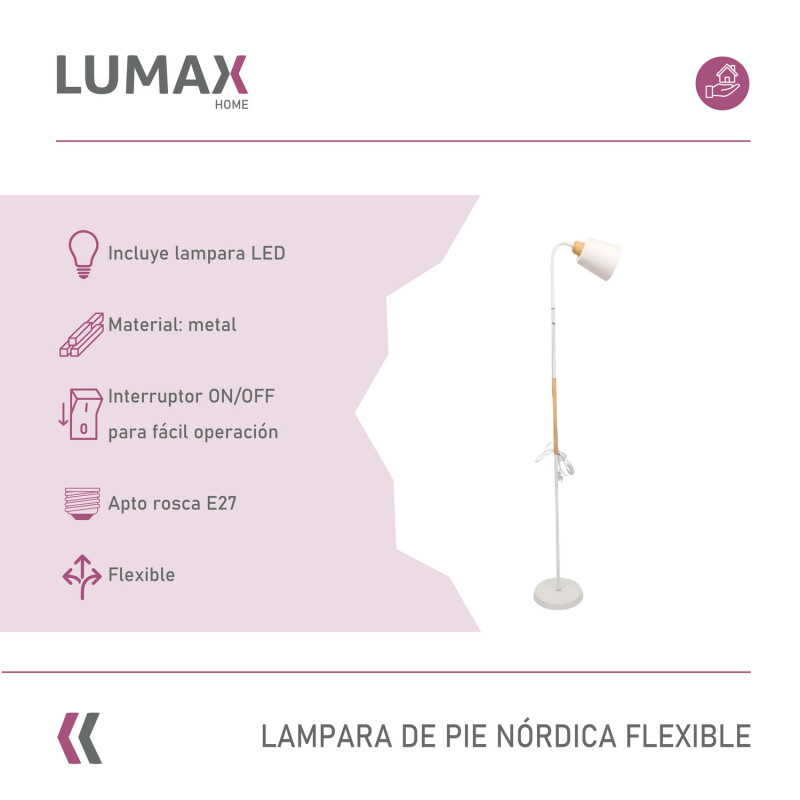 Lámpara De Pie Lumax Nórdica Flexible 1.5 M Blanco