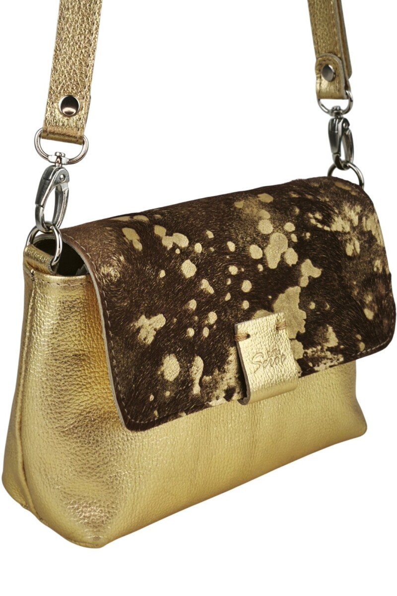 Morral con solapa combinado chico Dorado