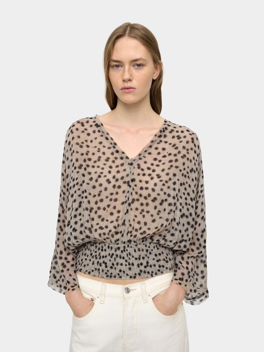 Blusa Fluida Con Elásticos beige