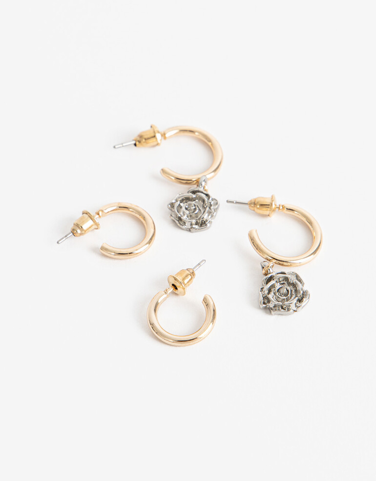 Aros Argollas Set Metal Set De Argollas Con Dije - Dorado
