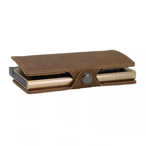 Billetera Tarjetero Dellorean Protección RFID Anticlonación Variante Color Marron Claro