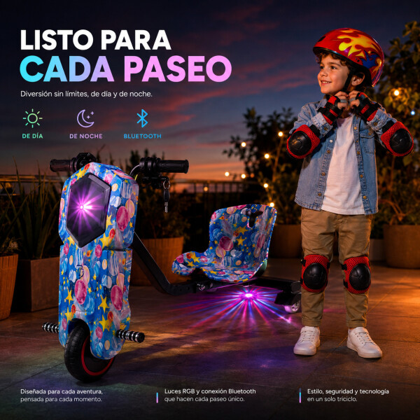Triciclo Eléctrico Infantil 350W con Bluetooth y Luces RGB Diseño 1