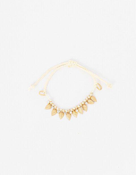 Pulseras Flexibles Metal Pulsera Cordón Dijes Hojas Y Strass - Dorado Oro Amarillo