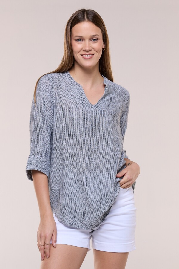Blusa Con Textura Manga 3/4 NEGRO