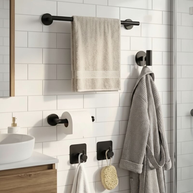 Kit 5 Accesorios Baño Completo 5 Pcs Acero Inox Premium Negro Kit 5 Accesorios Baño Completo 5 Pcs Acero Inox Premium Negro