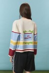 PREVENTA Cardigan rayas multicolor con jacquard en espalda crudo