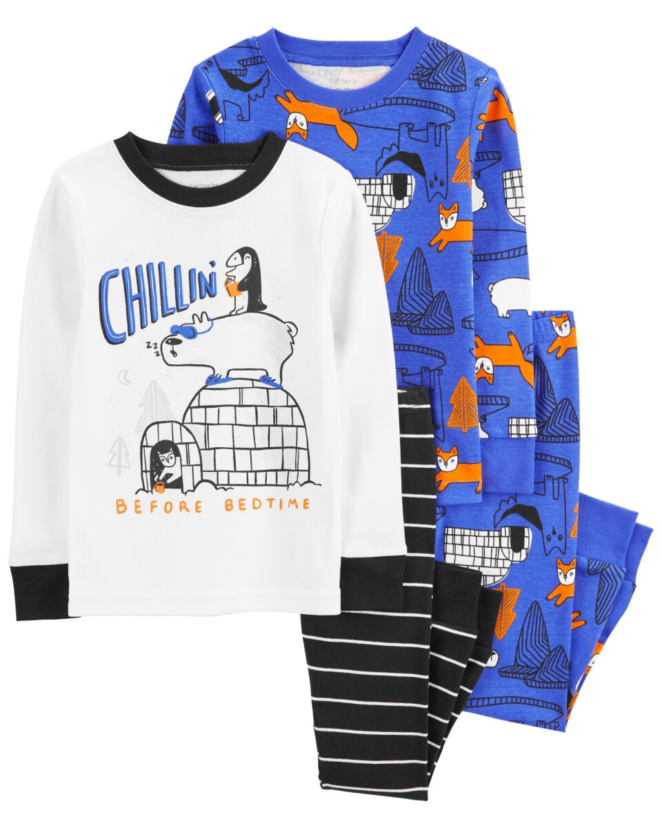 Pijama cuatro piezas de algodón, dos remeras y dos pantalones 