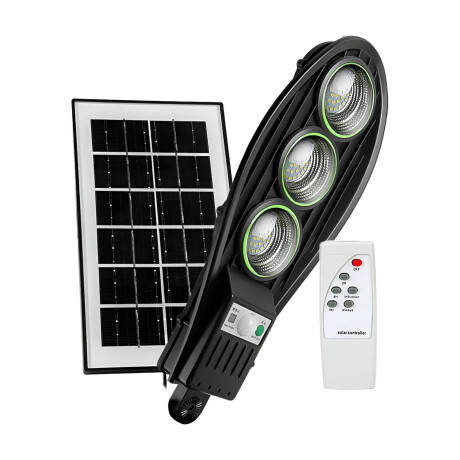 Foco Exterior Solar 3 Luces Led p/Pared Sensor Mov y Control Negro