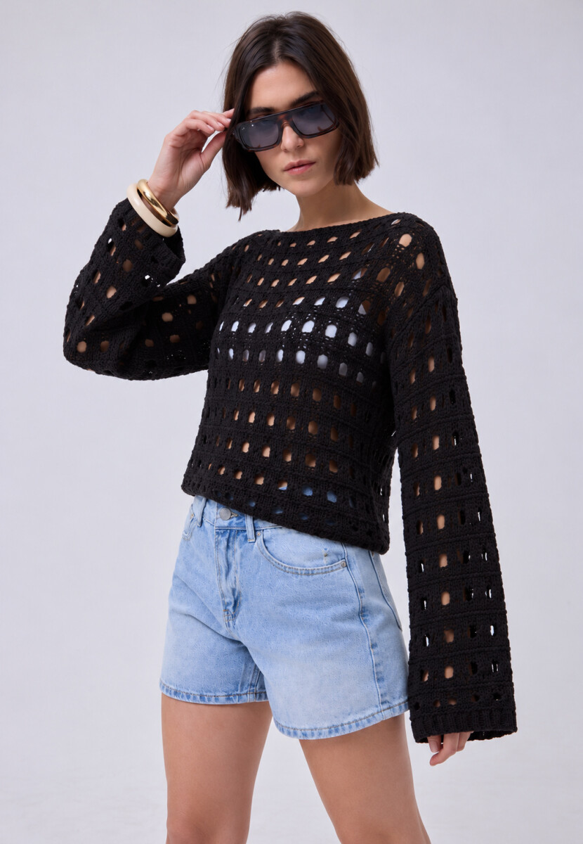 Sweater calado - Negro 
