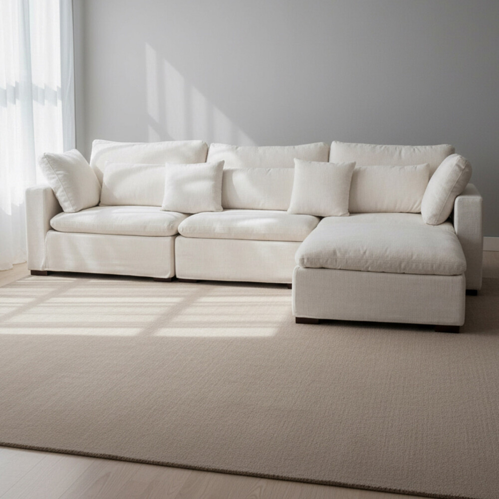 SOFÁ C/CHAISE Y FUNDAS DESMONTABLES 4 CUERPOS TELA NATURAL-BEIGE MOMA NATURAL