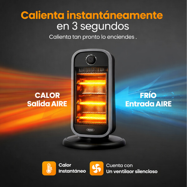 Estufa Kassel Ks-qz6 3 Cuarzos Oscilante 1200w ESTUFA KASSEL 3 CUARZOS NEGRA KS-QZ6