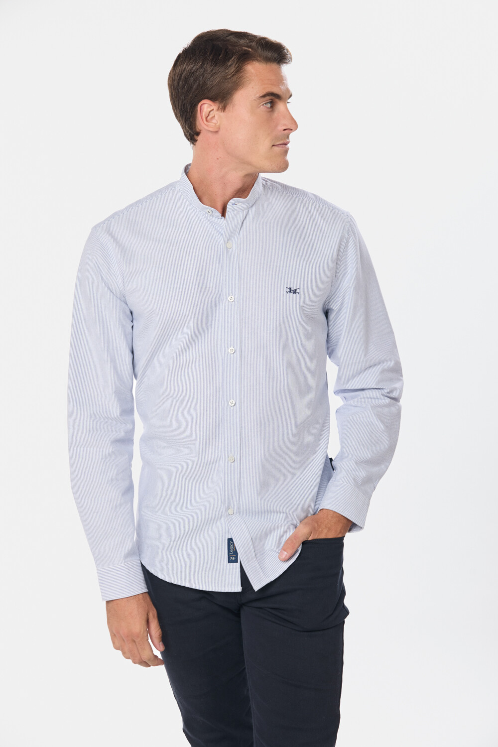 CAMISA MAO OXFORD A RAYAS Celeste
