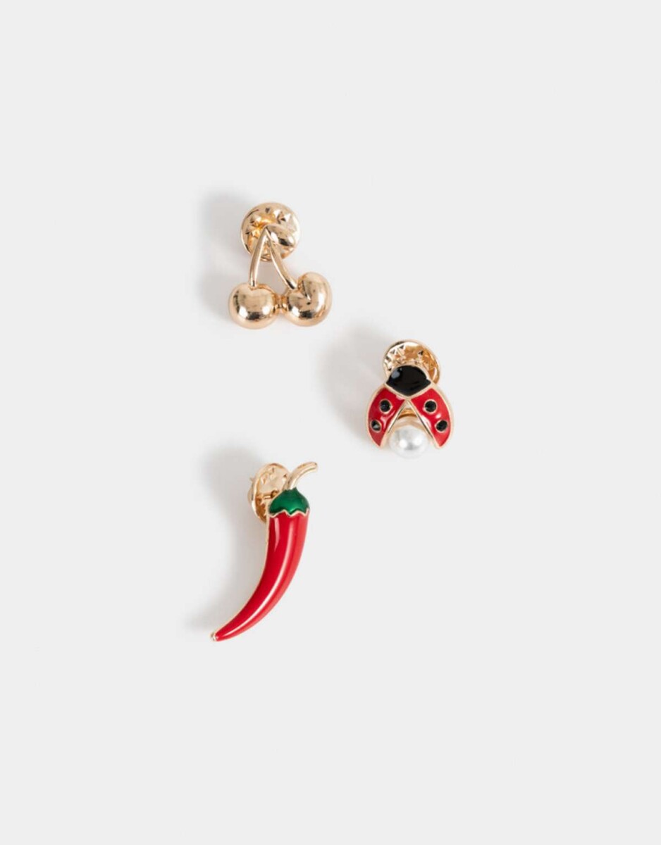 Set De Prendedores Esmaltados - Dorado 