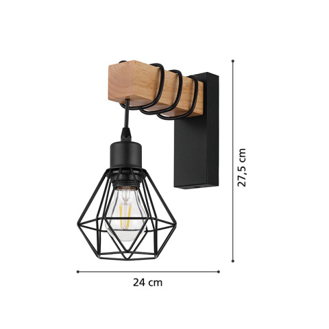 Lámpara de pared E27 madera pantalla diamante ngo EG6126