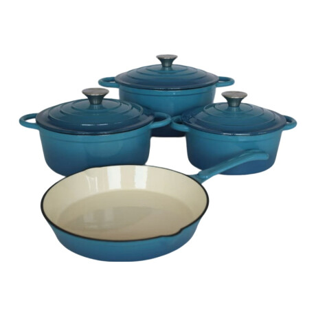 Set De Ollas De Hierro Fundido Fire King 7 Pcs Azul