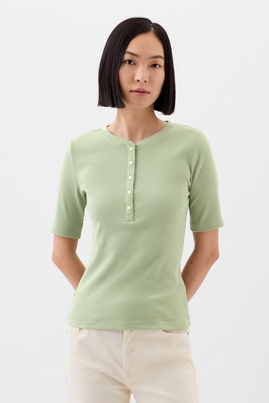 Remera Manga Corta Con Botones Mujer Desert Sage