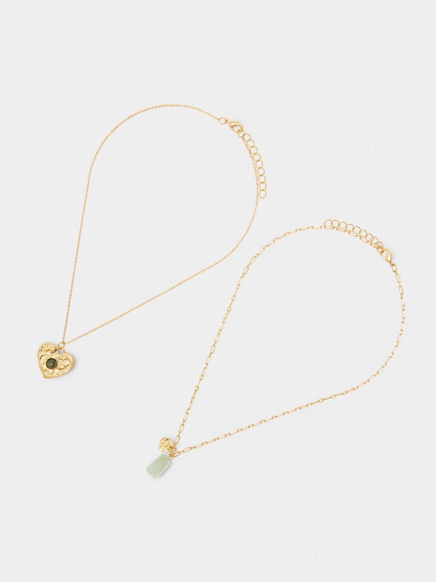 Set De Collares Con Colgante Corazón Y Piedra azul