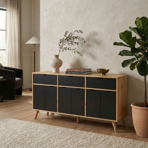 Aparador 2 Puertas 3 Cajones - Linea Dublin - Negro Aparador 2 Puertas 3 Cajones - Linea Dublin - Negro