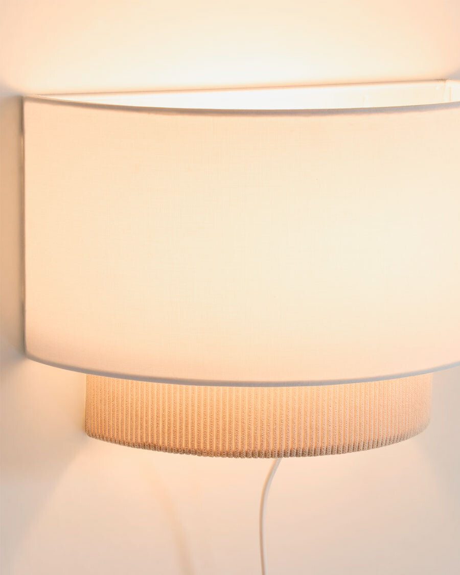 Aplique de pared Bianella de algodón y pana beige 30 cm Aplique de pared Bianella de algodón y pana beige 30 cm