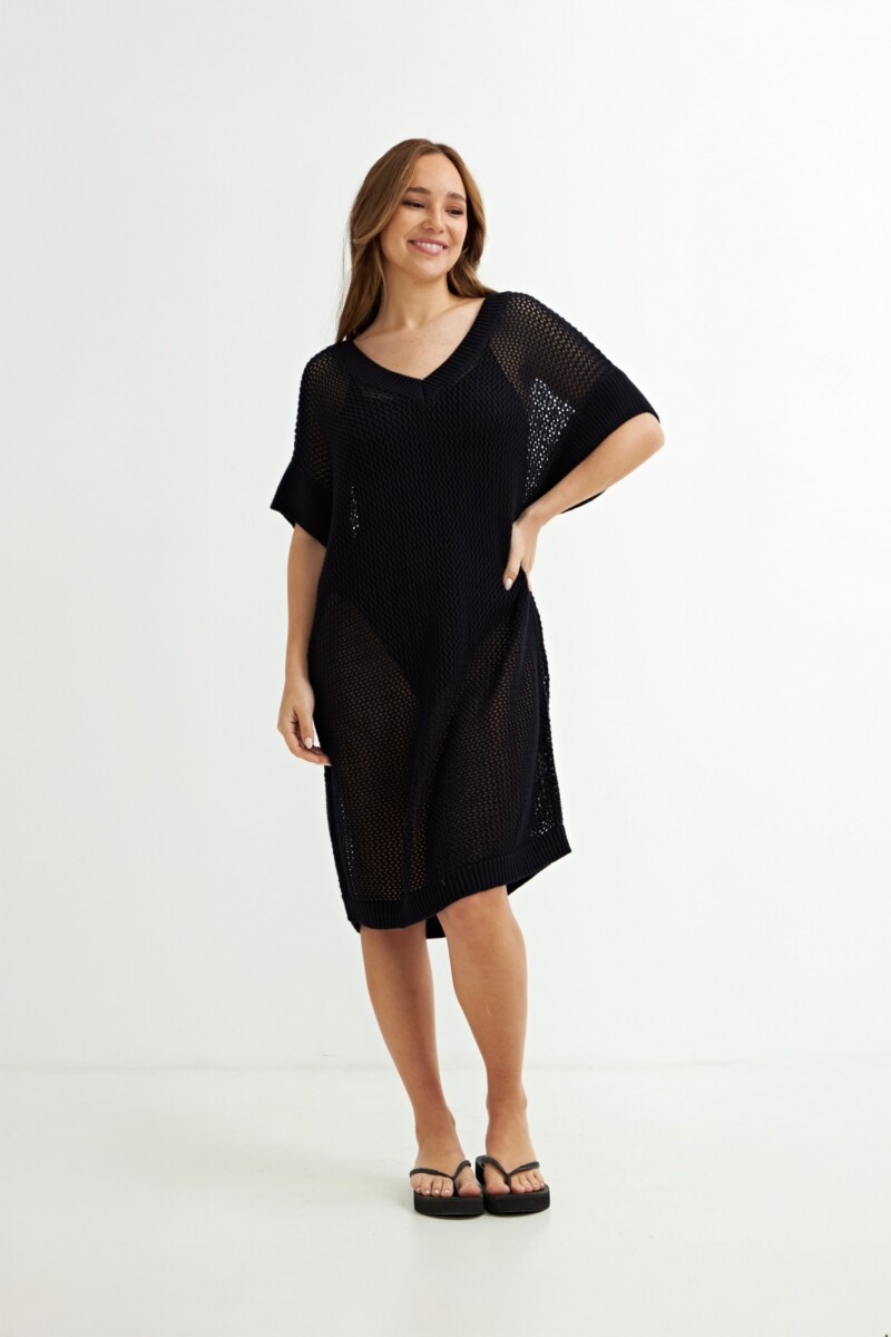 Vestido tejido calado NEGRO
