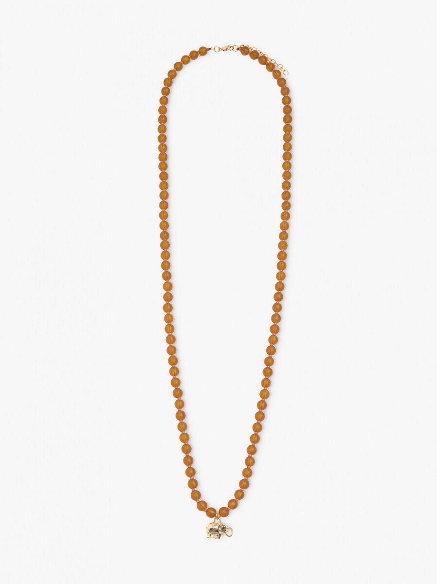 Collar Cuentas De Vidrio Con Elefante - marron 