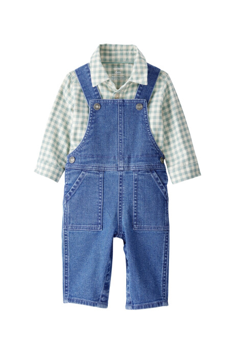 Set dos piezas, enterito jean y camisa de franela Set dos piezas, enterito jean y camisa de franela