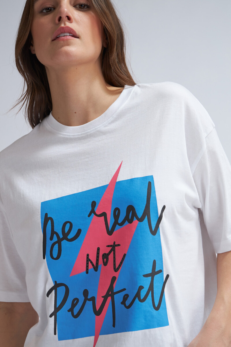 Camiseta larga manga corta estampada Blanco