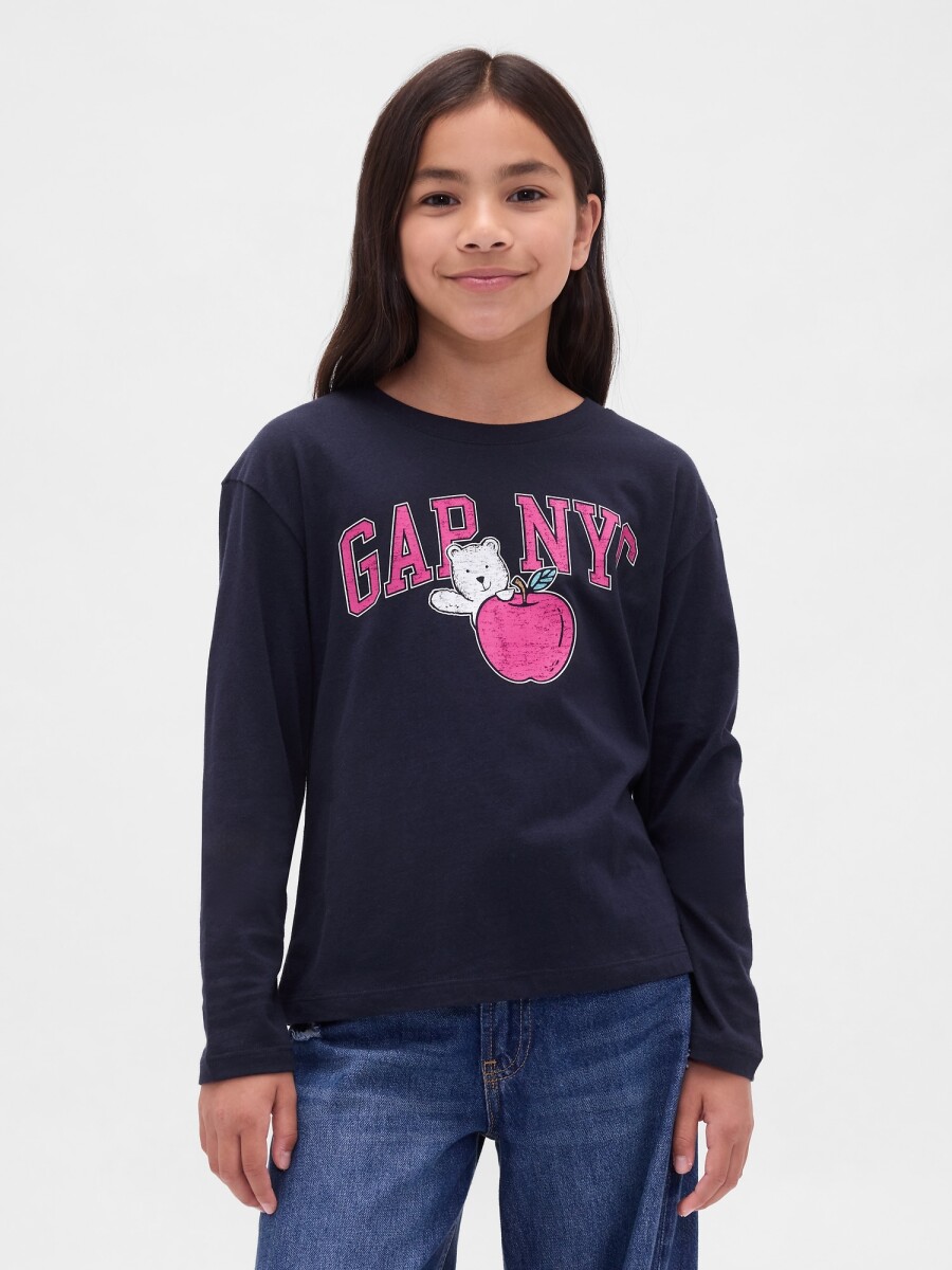 Remera Logo Gap Manga Larga Niña - Navy Uniform 