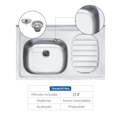 Mesada Pileta Fregadero de sobreponer Izquierda Tramontina Filo 40 FX EX 80x50 cm 93410/500 Mesada Pileta Fregadero de sobreponer Izquierda Tramontina Filo 40 FX EX 80x50 cm 93410/500