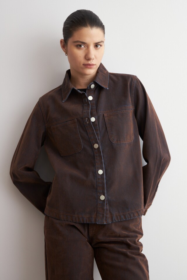 Sobrecamisa de jean simil terciopelo chocolate