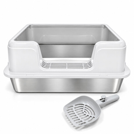 Bandeja Sanitaria Mascotas de Acero Con Borde y Pala R166 Blanco