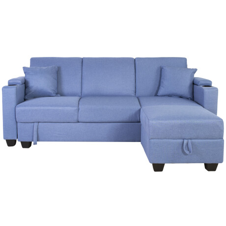 SOFÁ CAMA CON PUFF TELA AZUL LARA NAVY