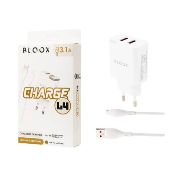 Cargador Bloux 2 Usb 3.1a + Cable Lightning CARGADOR BLOOX + CABLE LIGHTNING 3.1