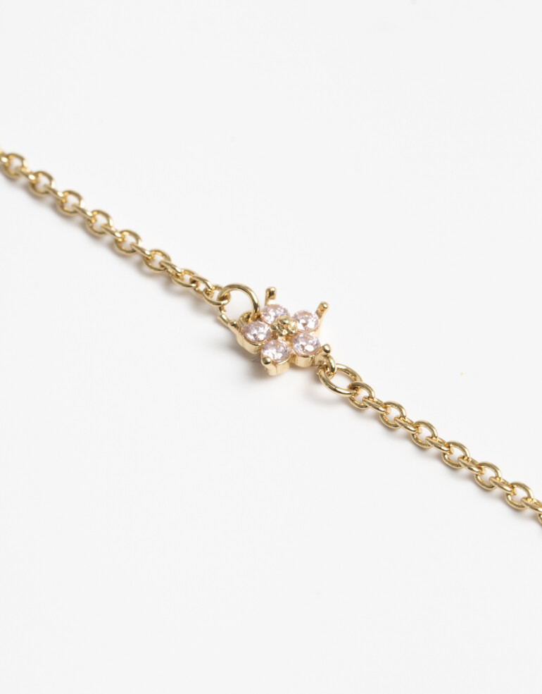 Collares Largos Cubic zirconia Collar Largo Florcitas Cubic - Dorado