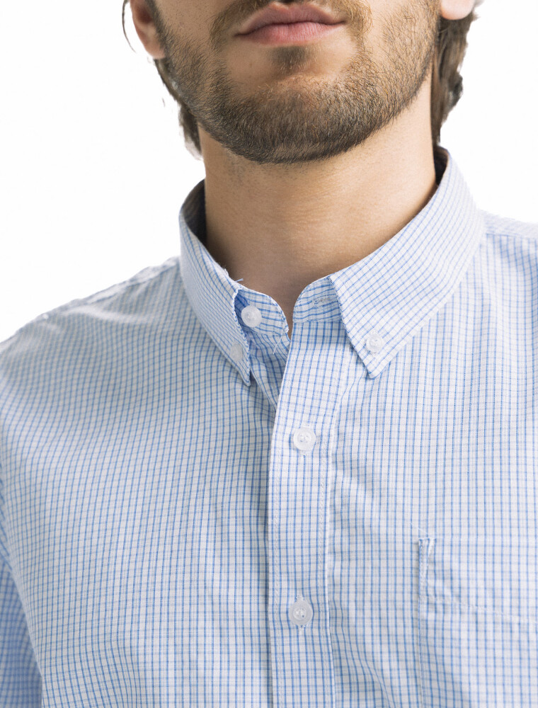 Camisa M/C Cuadros Celeste/Fantasia 7