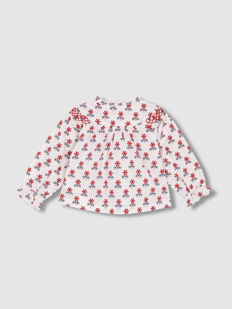 Camisa Estampada Con Bordado En Hombro Blanco Roto