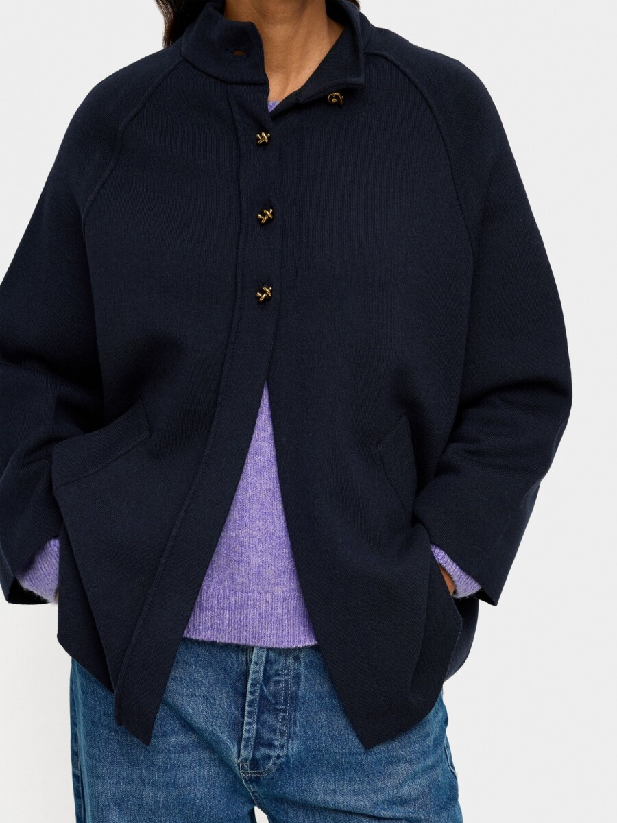 Poncho De Punto Con Cuello Alto azul-marino