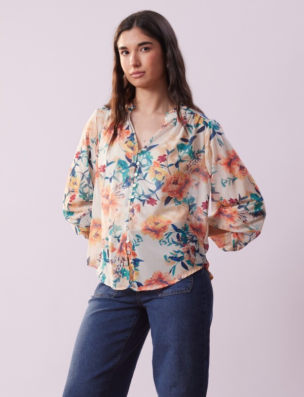 Blusa Gasa Flores BEIGE/MULTI