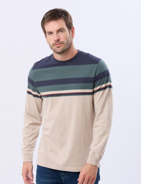 REMERA RAYADA DE ALGODÓN AZUL