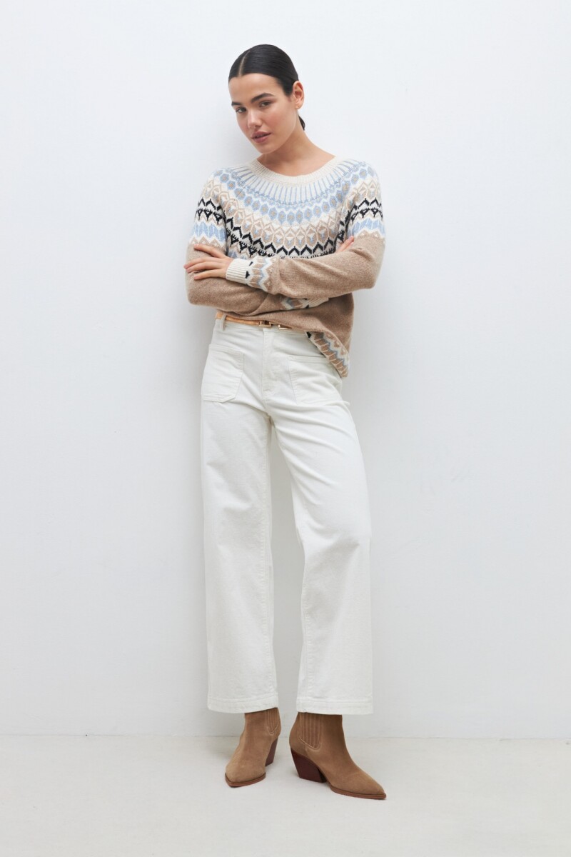 Sweater con guarda jacquard - tostado 