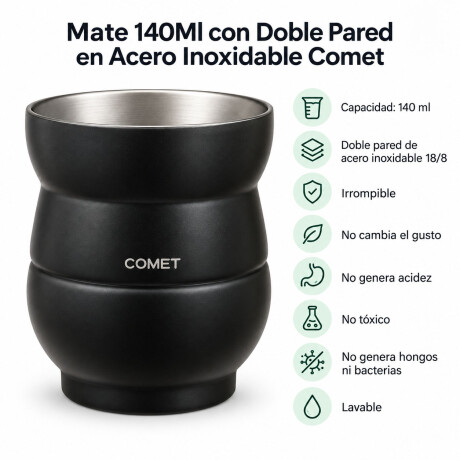 Mate Chico con Doble Pared en Acero Inoxidable 140Ml Comet Negro