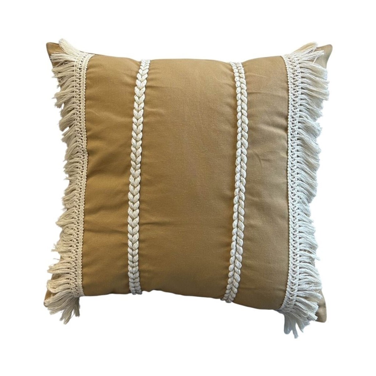 ALMOHADON CON TRENZAS Y FLECOS 45x45CM BEIGE 