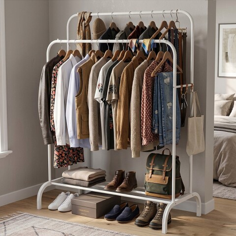 Perchero Para Ropa Doble Percha Metal Organizador con Estante Imback Color Blanco Perchero Para Ropa Doble Percha Metal Organizador con Estante Imback Color Blanco