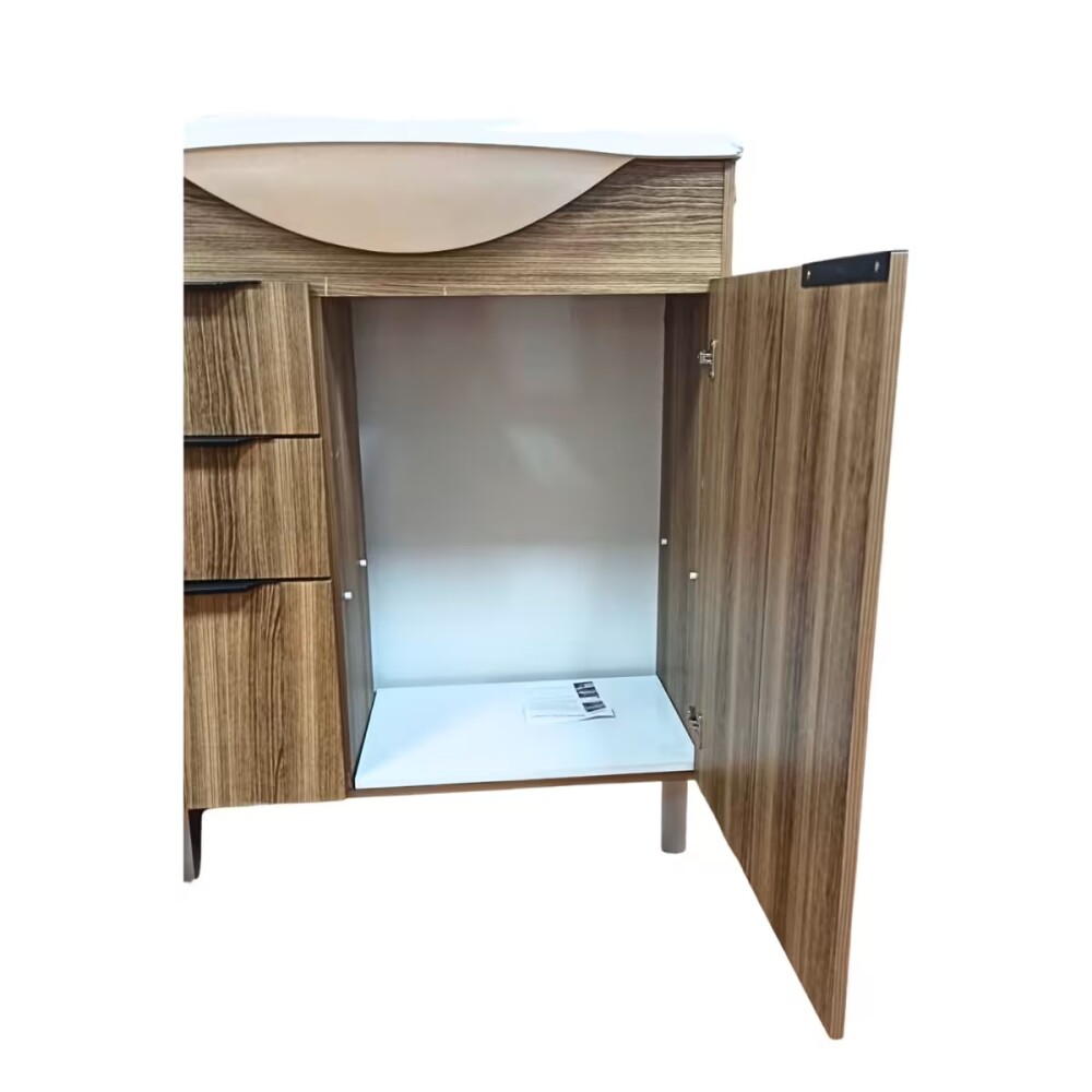 Mueble de baño de pie Crystal Nogal 72 cm con Bacha de resina y espejo con botiquín Mueble De Baño De Pie Crystal Nogal 72 Cm Con Bacha De Resina Y Espejo Con Botiquín